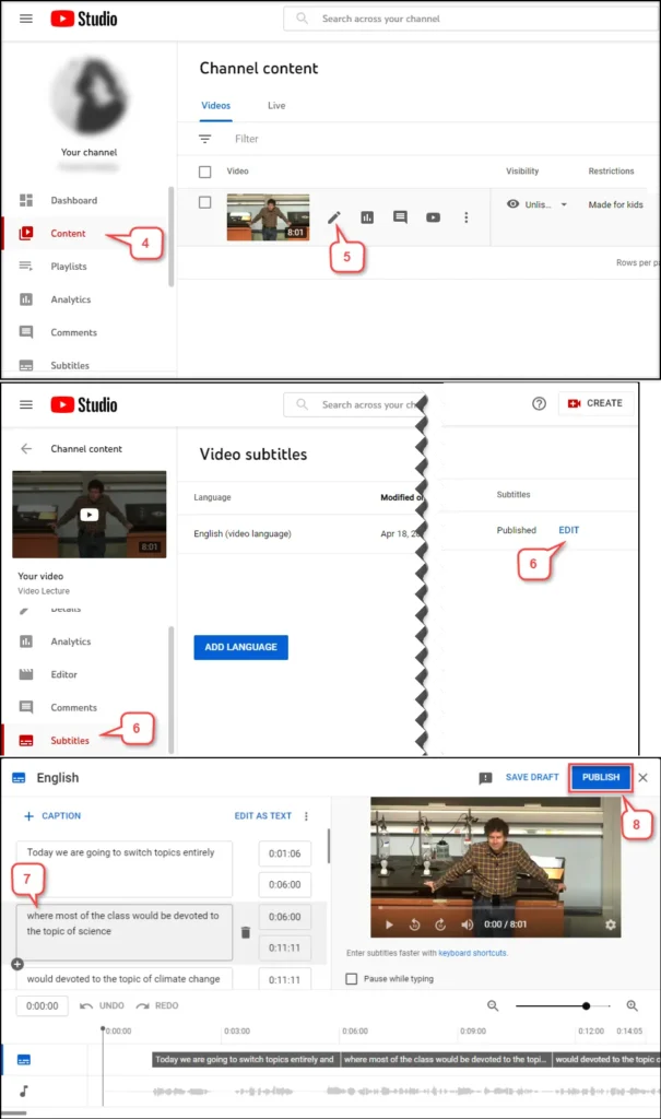 Edit Subtitles in YouTube Studio